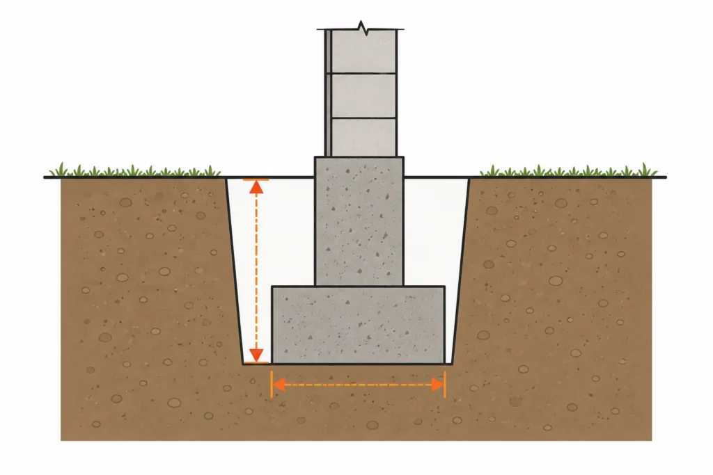 Cross-section diagram showing a concrete footing below ground level