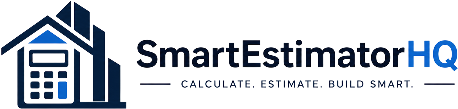 SmartEstimatorHQ logo with a construction building and calculator icon, representing smart construction estimating and calculation tools.